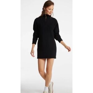 JustFab Mock Neck Sweater Mini Dress Black Caviar Ribbed Knit XL NET